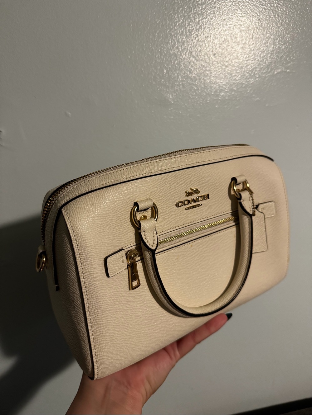 Coach Cream Leather Dome Satchel with Gold Hardware
